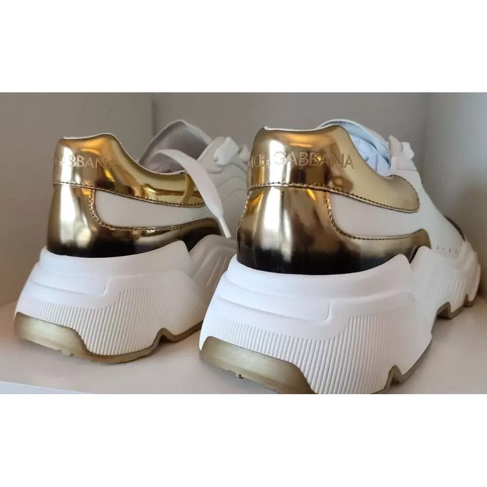 Dolce & Gabbana White Gold DAYMASTER Leather Sneakers Men Shoes