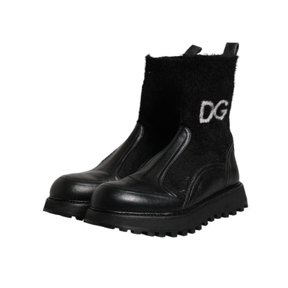 Dolce & Gabbana Black DG Logo Horse Sock Ankle Boots Shoes