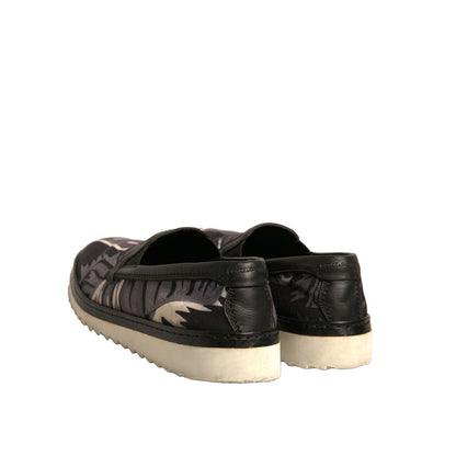 Dolce & Gabbana Black Canvas Tropical Print Slip On Shoes