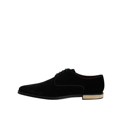 Dolce & Gabbana Black Velvet Cotton Lace Up Derby Shoes