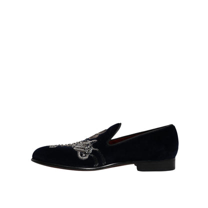 Dolce & Gabbana Black Velvet Floral Gun Loafers Dress Shoes