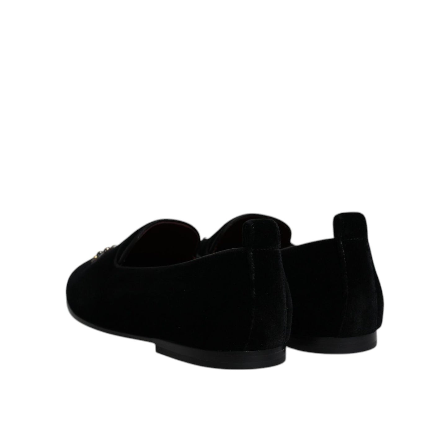 Dolce & Gabbana Black Velvet Crystal Crown Loafers Formal Dress Shoes