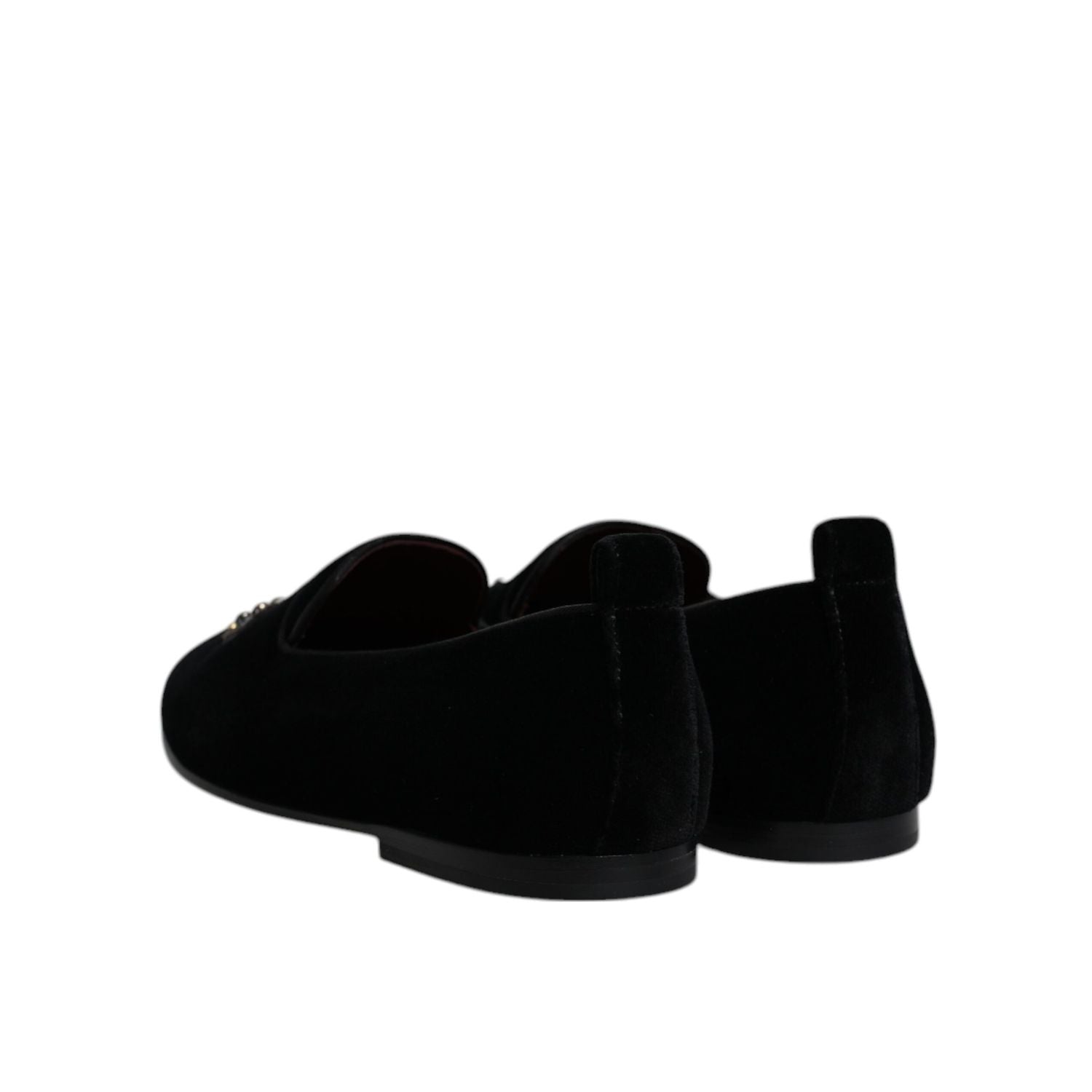Dolce & Gabbana Black Velvet Crystal Crown Loafers Formal Dress Shoes