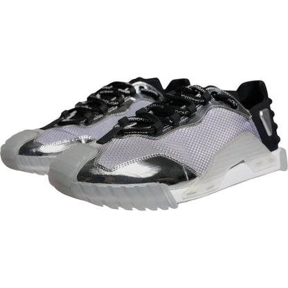 Dolce & Gabbana Silver Black Nylon NS1 Low Top Sneakers Shoes