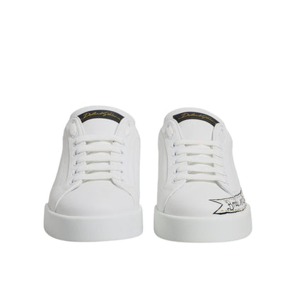 Dolce & Gabbana White Leather Low Top Lace Up Sneakers Shoes
