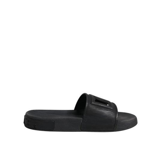 Dolce & Gabbana Black Rubber Slides Sandals Beachwear Shoes
