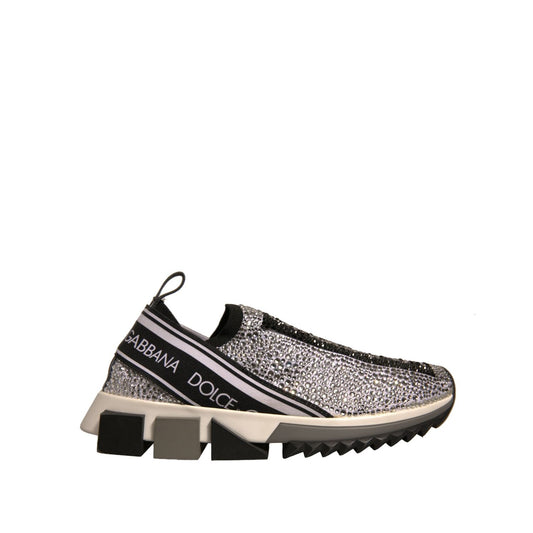 Dolce & Gabbana Silver Rhinestones Sorrento Sneakers Shoes