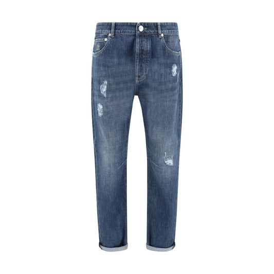 Brunello Cucinelli Blue Cotton Straight-Leg Jeans