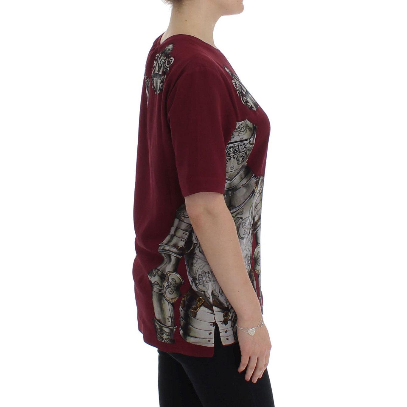 Dolce & Gabbana Red Knight Print Silk Blouse T-shirt