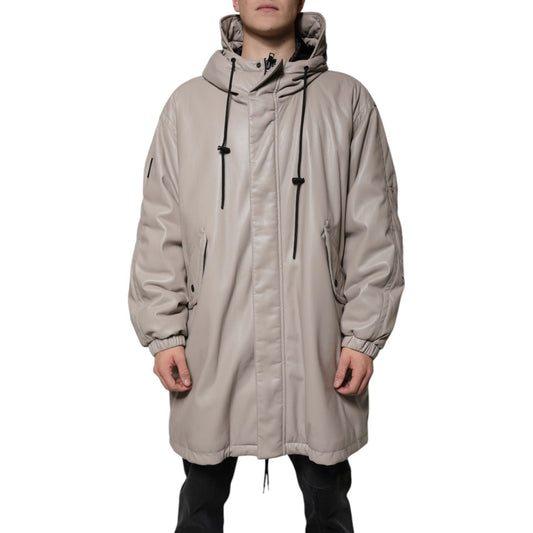 MSGM Beige Full Zip Hooded Long Sleeves Casual Coat Jacket MSGM