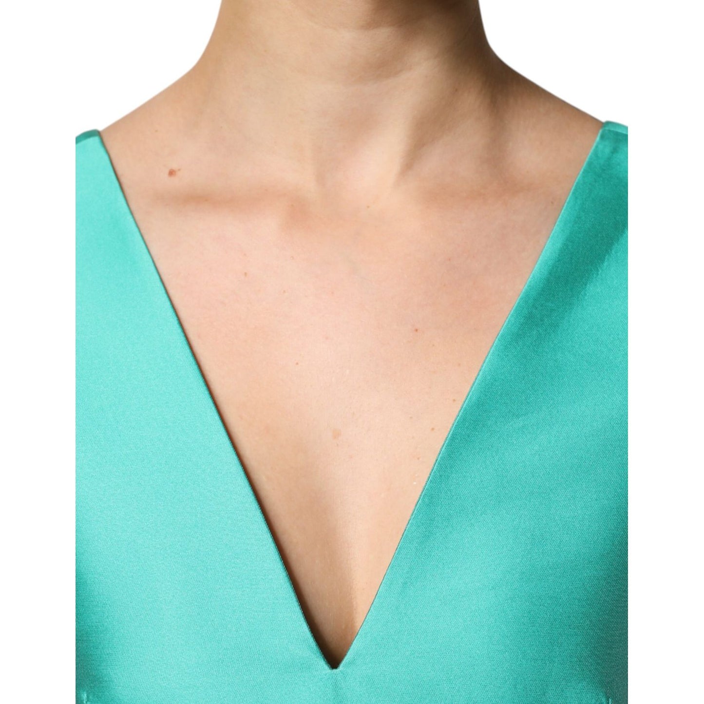 Alberta Ferretti Green Satin Polyester Sleeveless V-neck Layered Dress