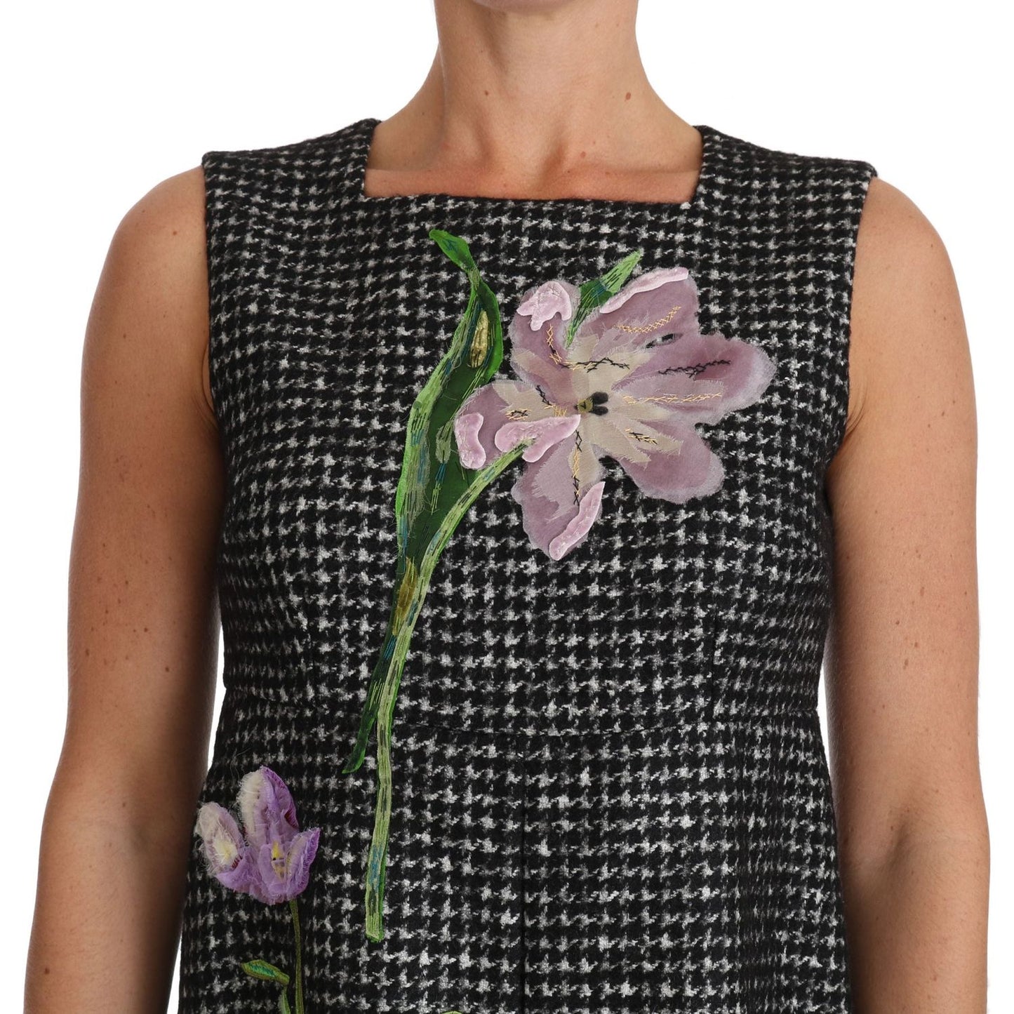 Dolce & Gabbana Elegant Gray Mini A-Line Dress with Purple Tulip Dolce & Gabbana