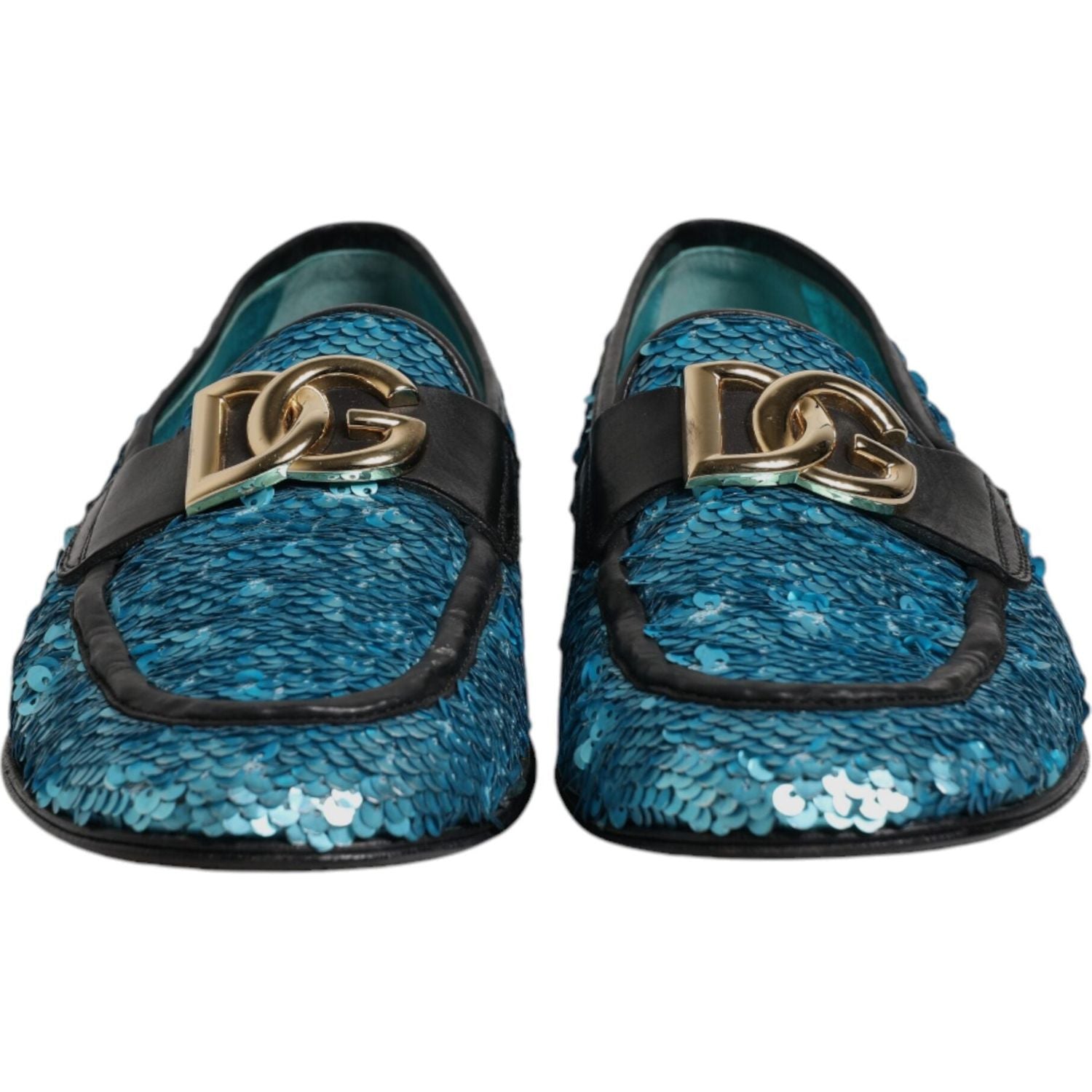 Dolce & Gabbana Blue Sequined Loafers Formal Dress Shoes