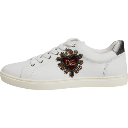 Dolce & Gabbana White Leather Heart Embellished Sneakers Shoes