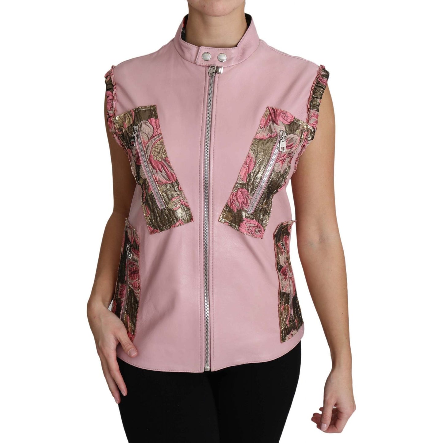 Dolce & Gabbana Stunning Pink Sleeveless Leather Vest Coats & Jackets Dolce & Gabbana