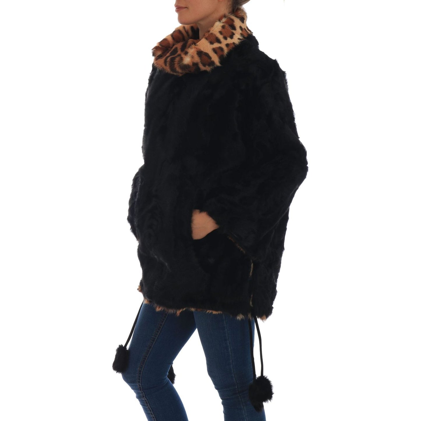 Dolce & Gabbana Elegant Black Lamb Fur Short Coat Dolce & Gabbana