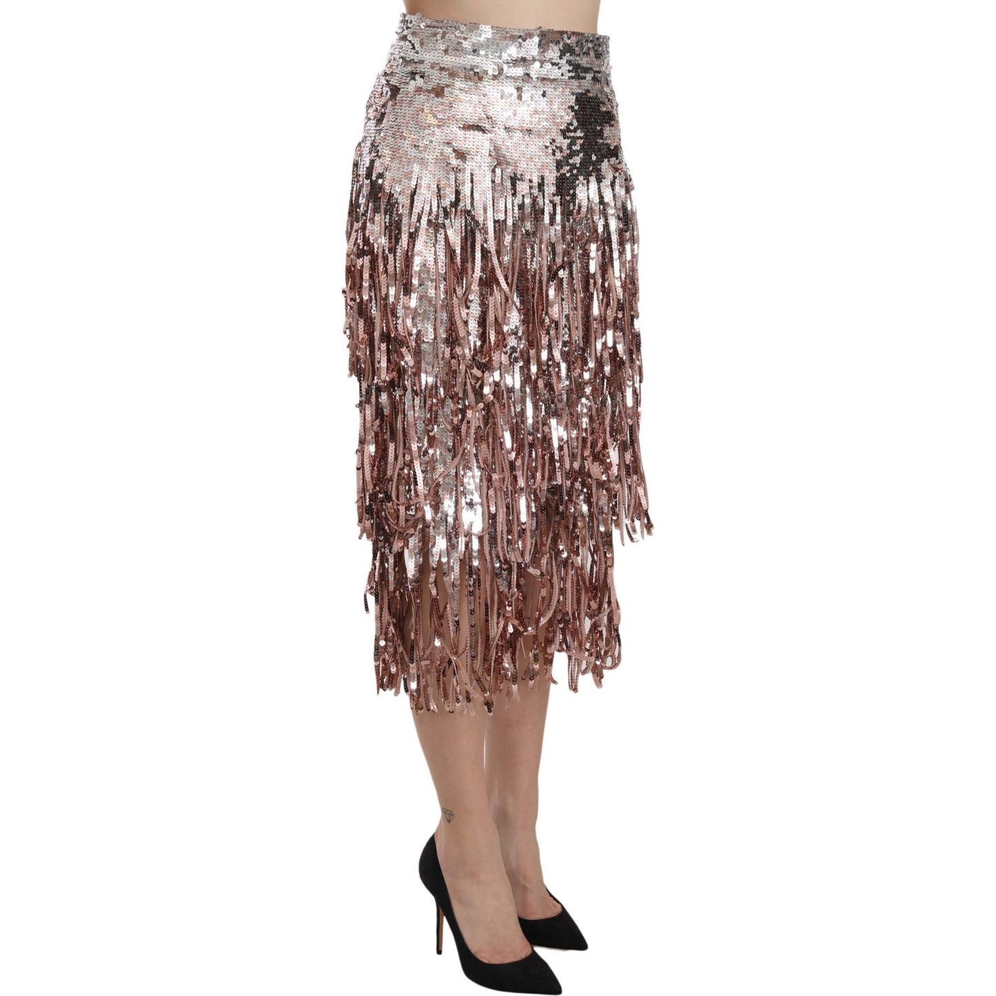 Dolce & Gabbana Metallic Sequin Tulle High-Waist Midi Skirt Dolce & Gabbana