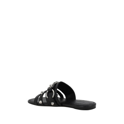 Balenciaga Black Calf Leather Bos Taurus Flat Sandals