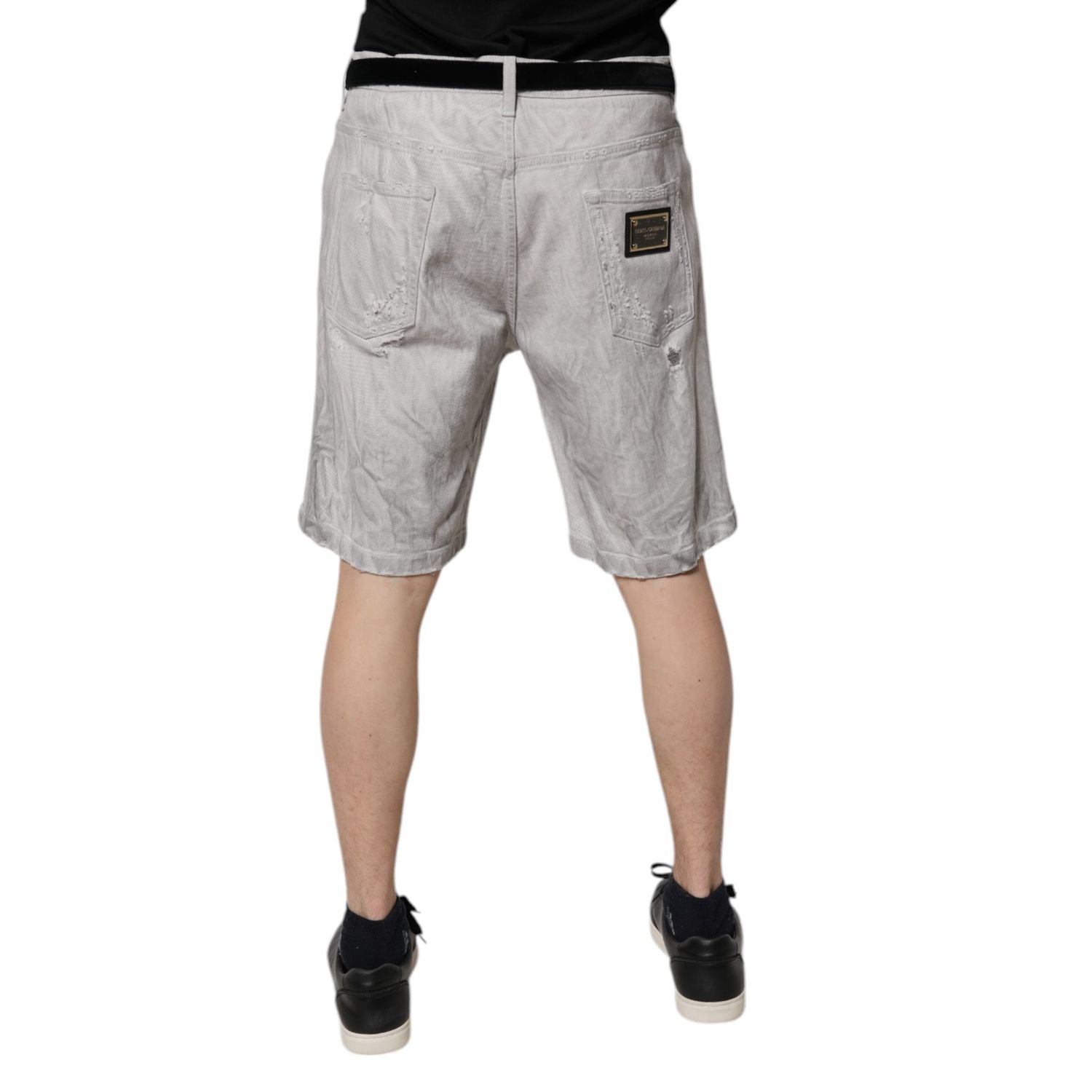 Dolce & Gabbana Light Gray Tattered Men Denim Bermuda Shorts
