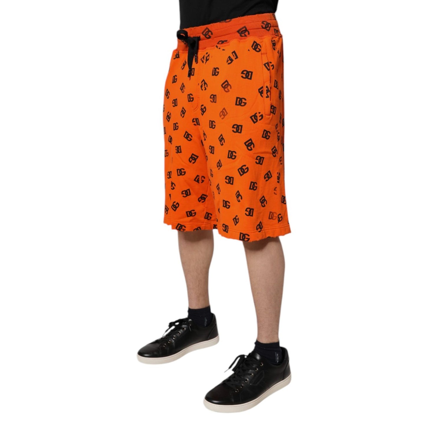 Dolce & Gabbana Orange Logo Monogram Cotton Bermuda Shorts