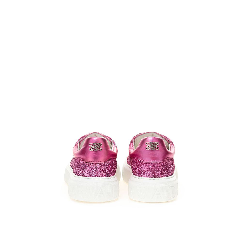 Casadei Fuchsia Fabric And Leather Low Top Sneakers Casadei