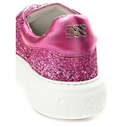 Casadei Fuchsia Fabric And Leather Low Top Sneakers Casadei