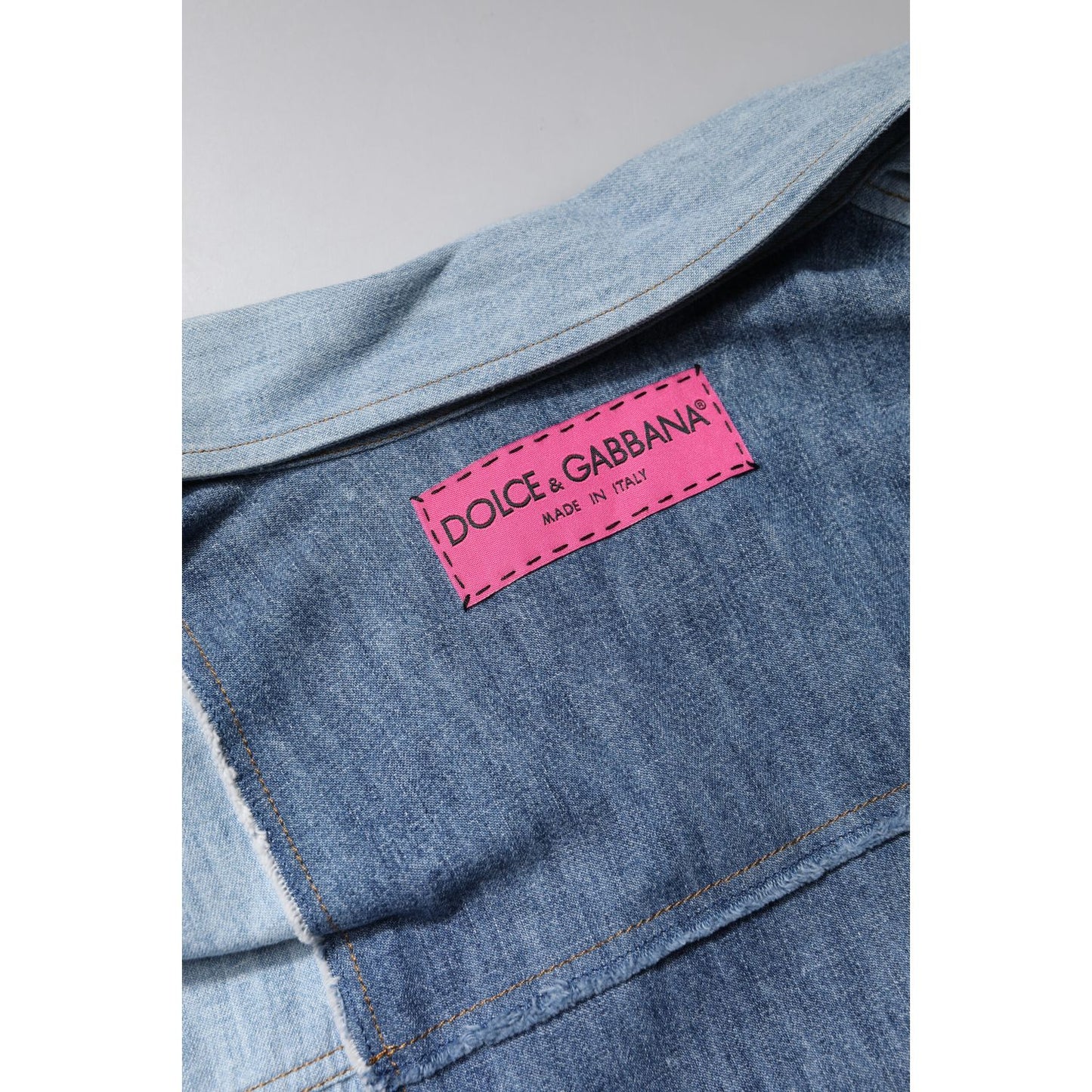 Dolce & Gabbana Blue Cotton Button Up Collared Long Sleeve Top