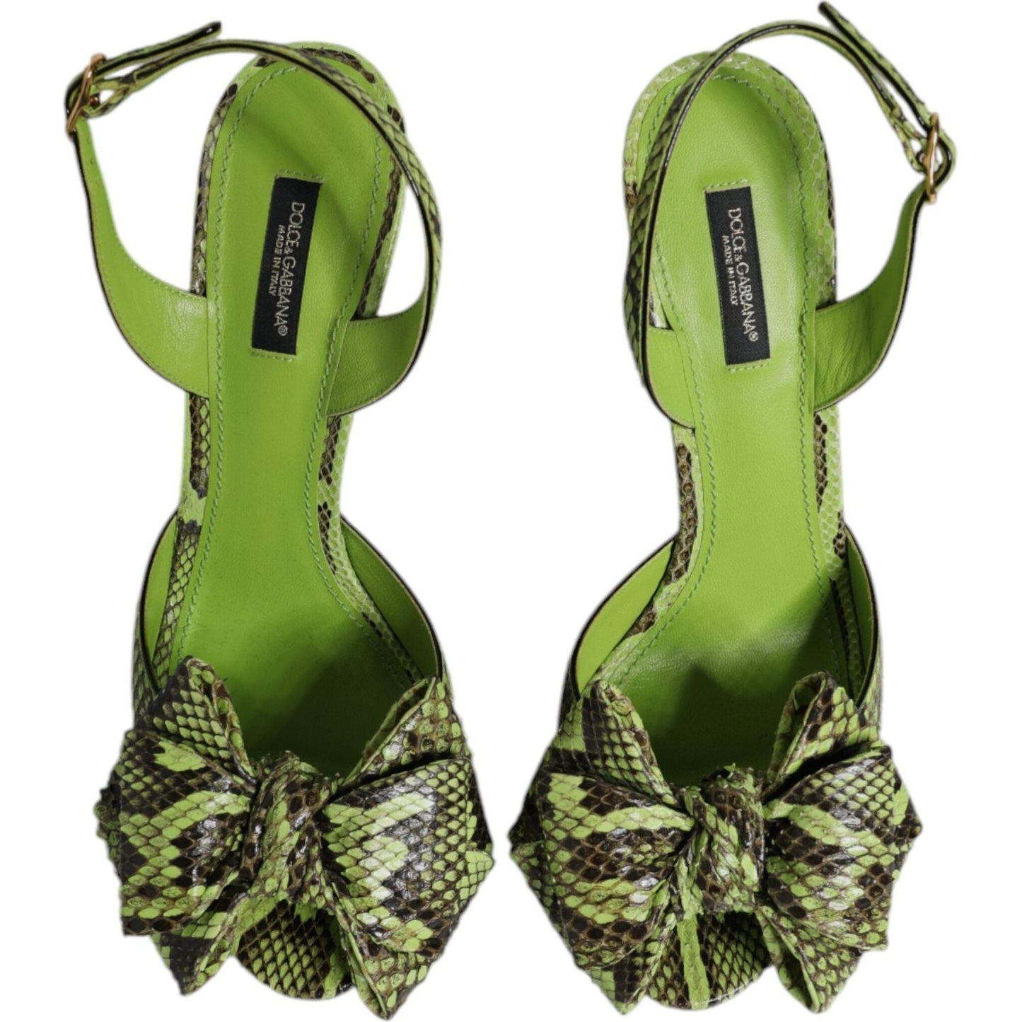 Dolce & Gabbana Green Python Leather Heels Sandals Shoes