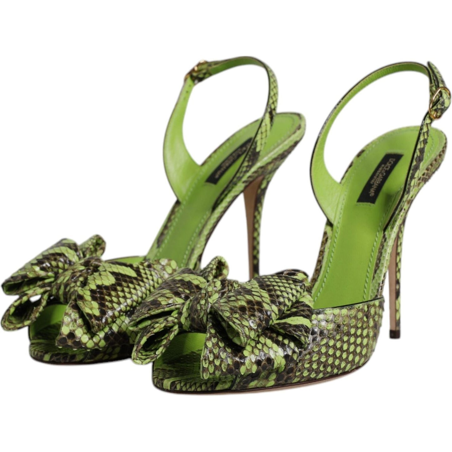 Dolce & Gabbana Green Python Leather Heels Sandals Shoes