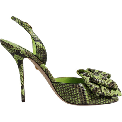 Dolce & Gabbana Green Python Leather Heels Sandals Shoes