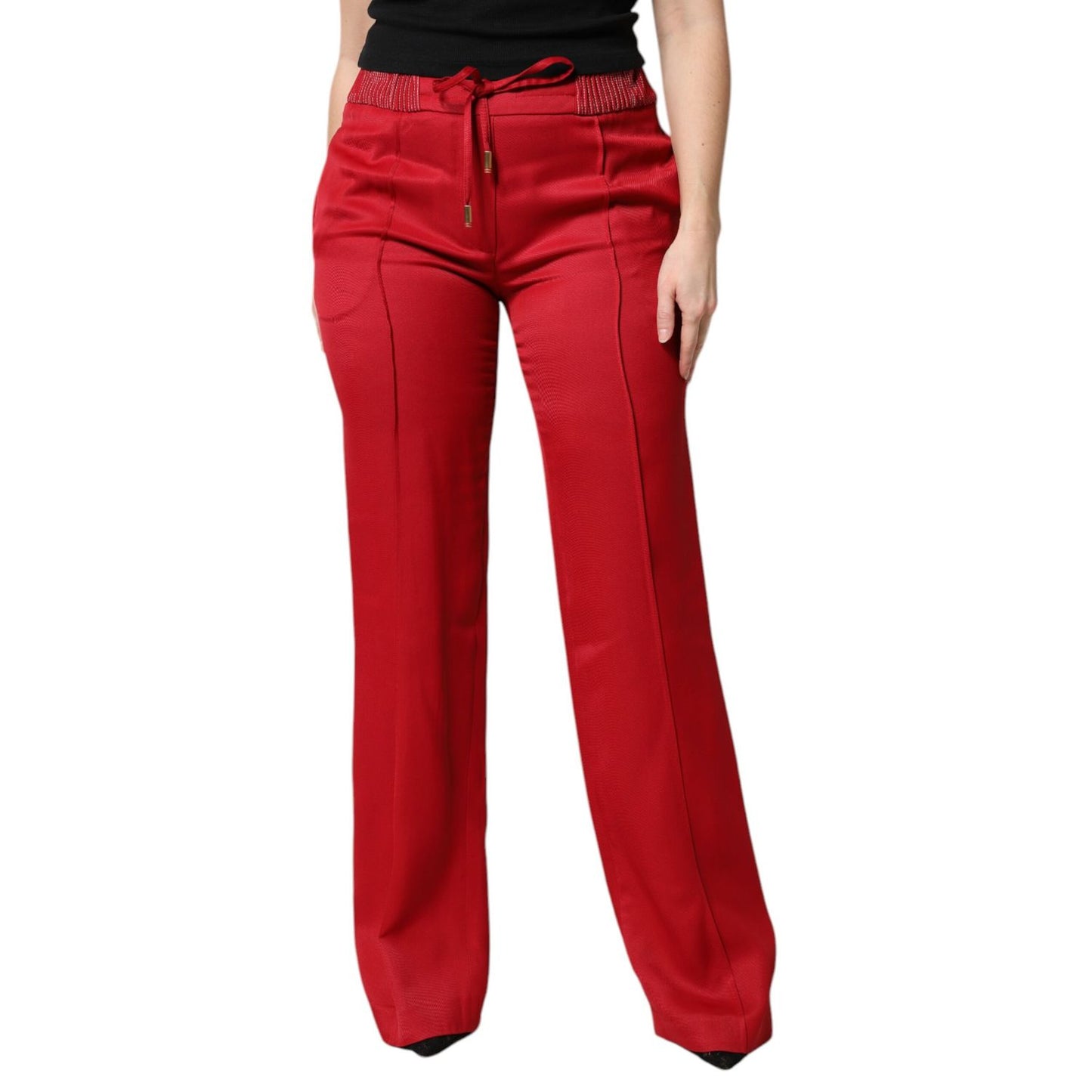 Dolce & Gabbana Red Viscose Straight Fit Pants