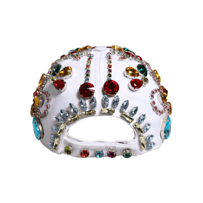 Dolce & Gabbana White Multicolor Crystal Embellish Baseball Cap