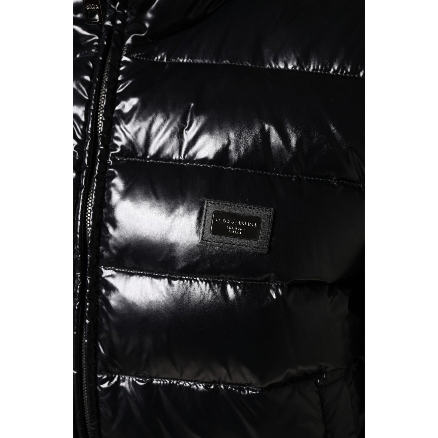 Dolce & Gabbana Black Logo Plaque Full Zip Puffer Jacket