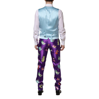 Dolce & Gabbana Purple Silk Animal Print 3 Piece Suit