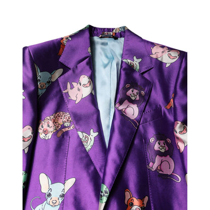 Dolce & Gabbana Purple Silk Animal Print 3 Piece Suit