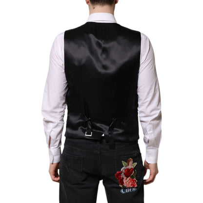 Dolce & Gabbana Red Floral Brocade Formal Men Waistcoat Vest