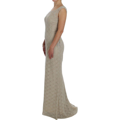 Dolce & Gabbana Beige Ricamo Cutout Cotton Sheath Dress