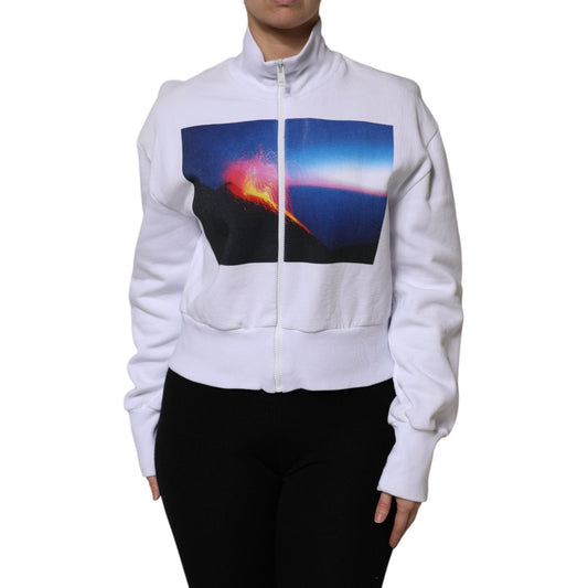 MSGM White Graphic Print Cotton Long Sleeves Full Zip Bomber Jacket MSGM