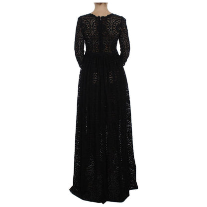Dolce & Gabbana Black Ricamo Knitted Full Length Maxi Dress