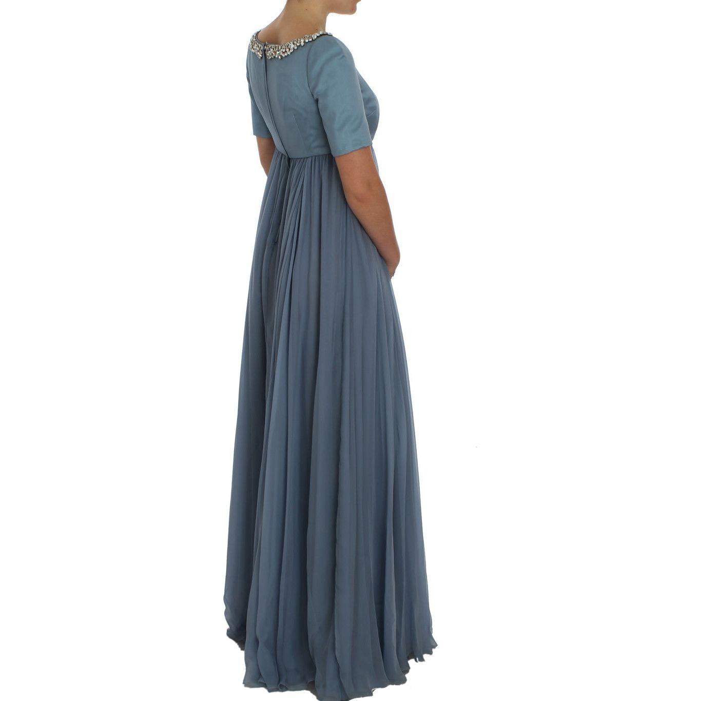 Dolce & Gabbana Blue Silk Crystal Sheath Gown Ball Dress