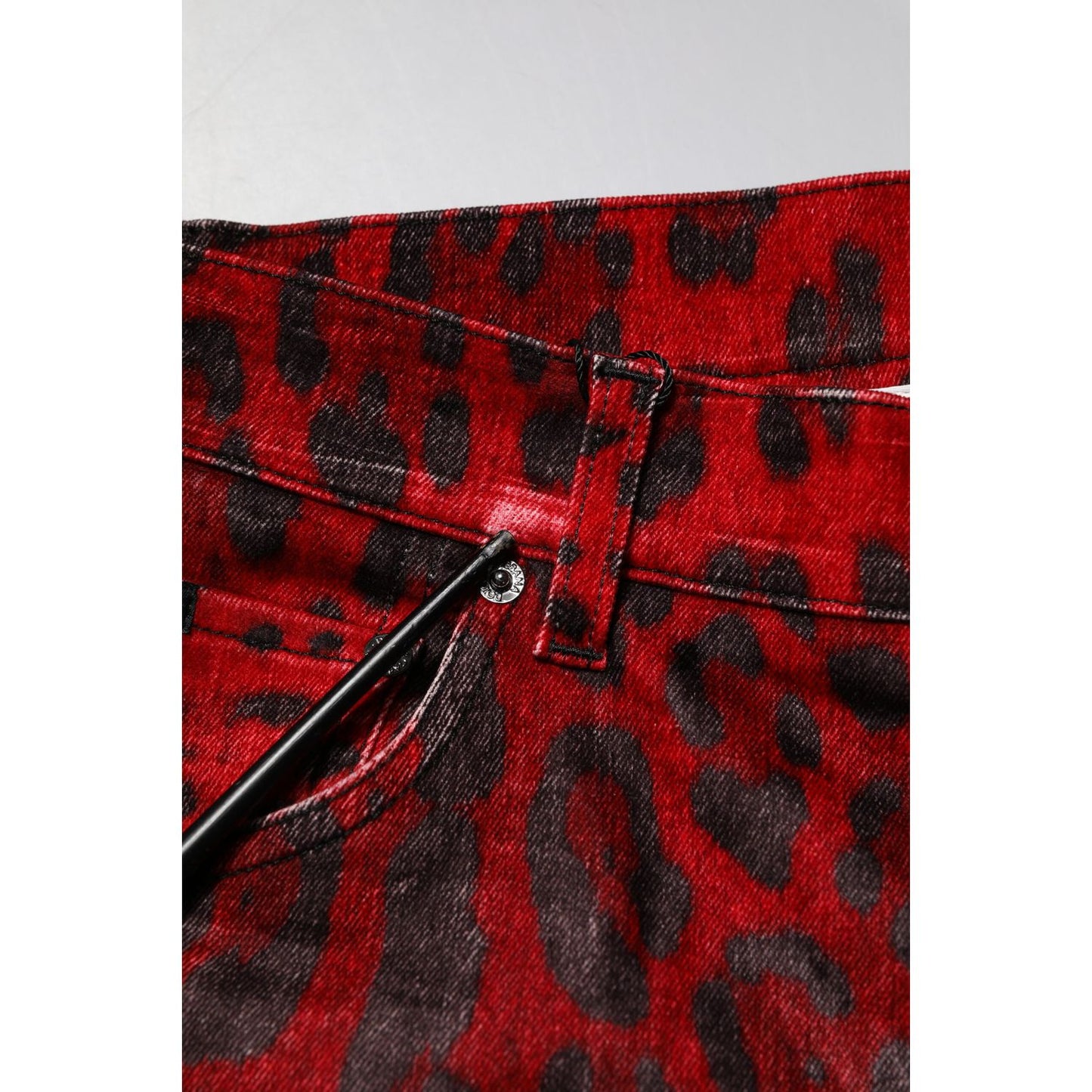 Dolce & Gabbana Red Leopard Print Cotton Skinny Denim Jeans