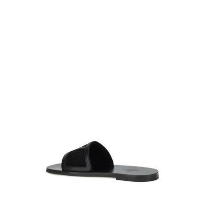 Valentino Garavani Black Calf Leather Bos Taurus Flat Sandals