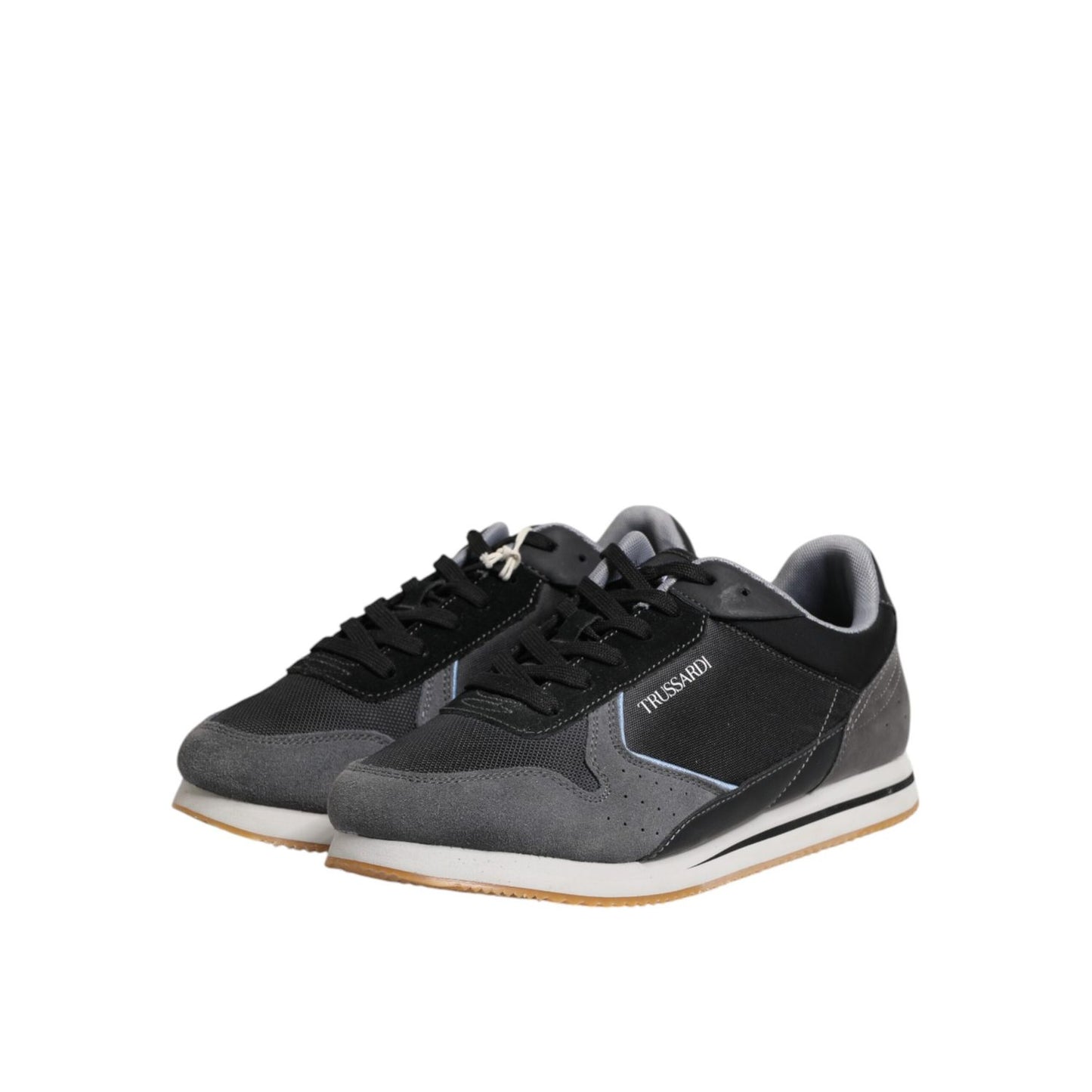 Trussardi Black Gray Lace Up Low Top Casual Sneakers Shoes