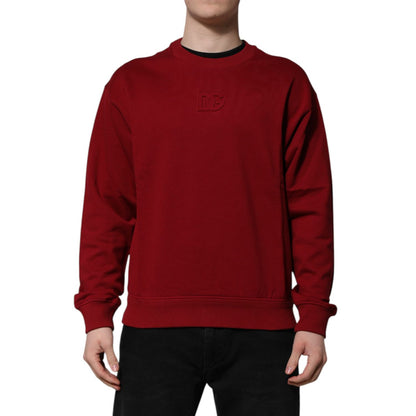 Dolce & Gabbana Red Embossed Logo Cotton Crew Neck Sweater