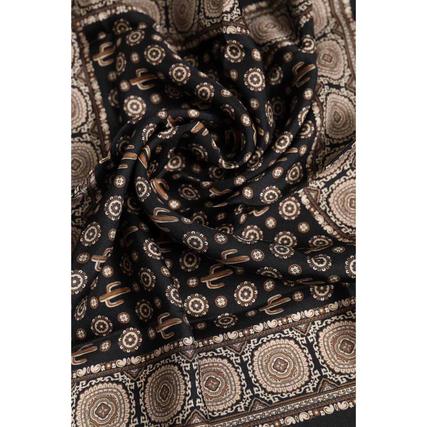 Dolce & Gabbana Black Brown Patterned Square Foulard Scarf