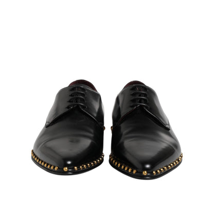 Dolce & Gabbana Black Leather Studded Derby Men Dress Shoes