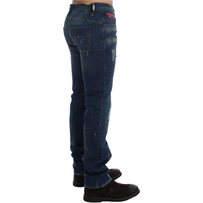 Costume National Blue Wash Paint Slim Fit Pants Jeans