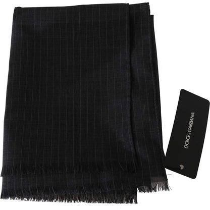 Dolce & Gabbana Gray 100% Wool Striped Pattern Wrap Scarf