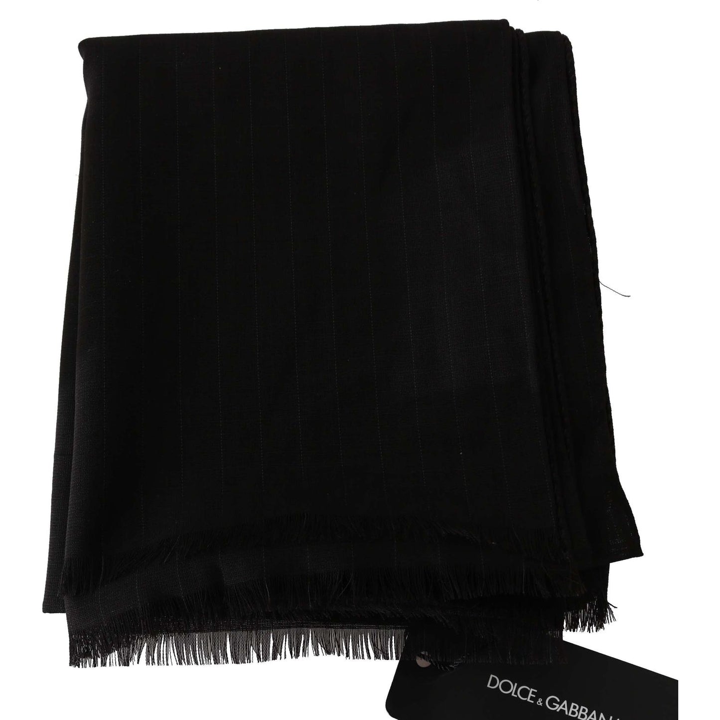Dolce & Gabbana Dark Gray Virgin Wool Striped Pattern Wrap Scarf Wool Wrap Shawls