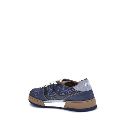 Fendi Blue Cotton Low Top Sneakers